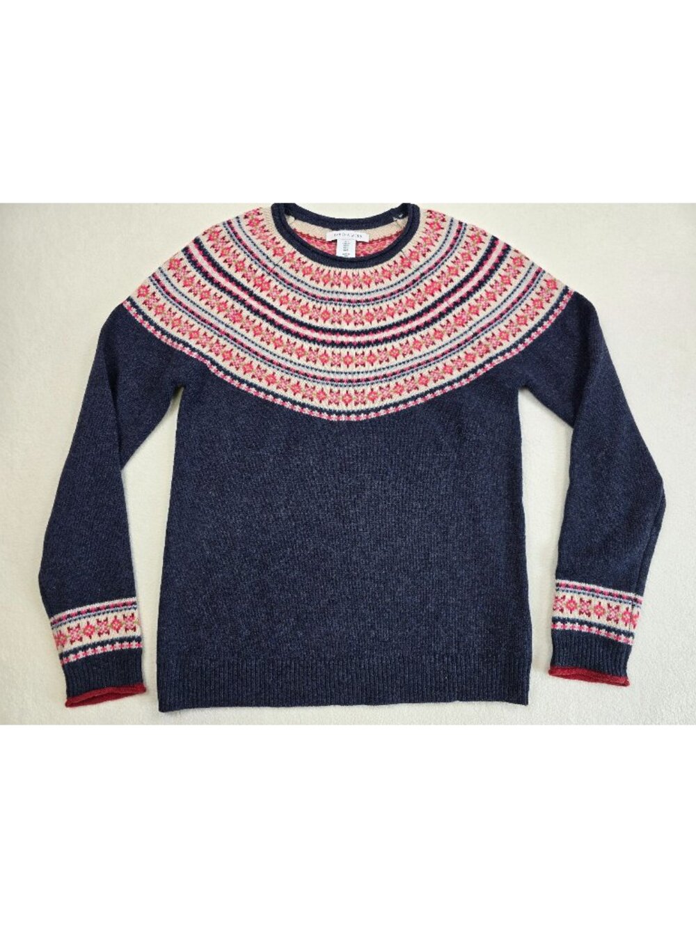 Tabitha Webb Small Navy Fair Isle WoolBlend Sweater Pink/ White Lambswool Nordic